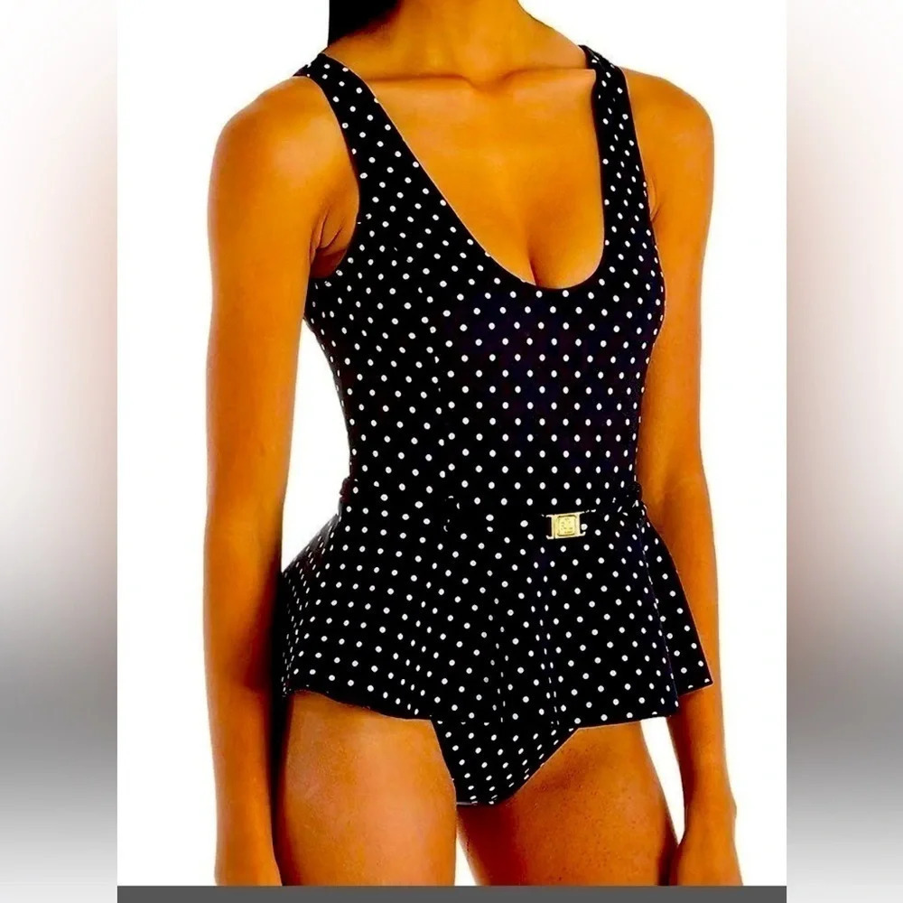 Lauren Ralph Lauren black & white pinpoint shaping one piece swimsuit size 12